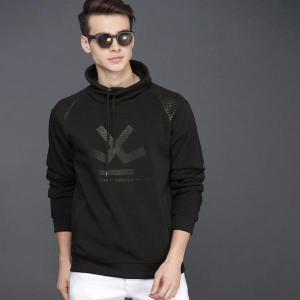 Men Black Printed Hooded Sweatshirt