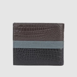 Men Black & Brown Croc Textured Two Fold Leather Wallet