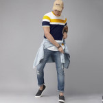 Men White Mustard Yellow Colourblocked Round Neck Pure Cotton T-shirt